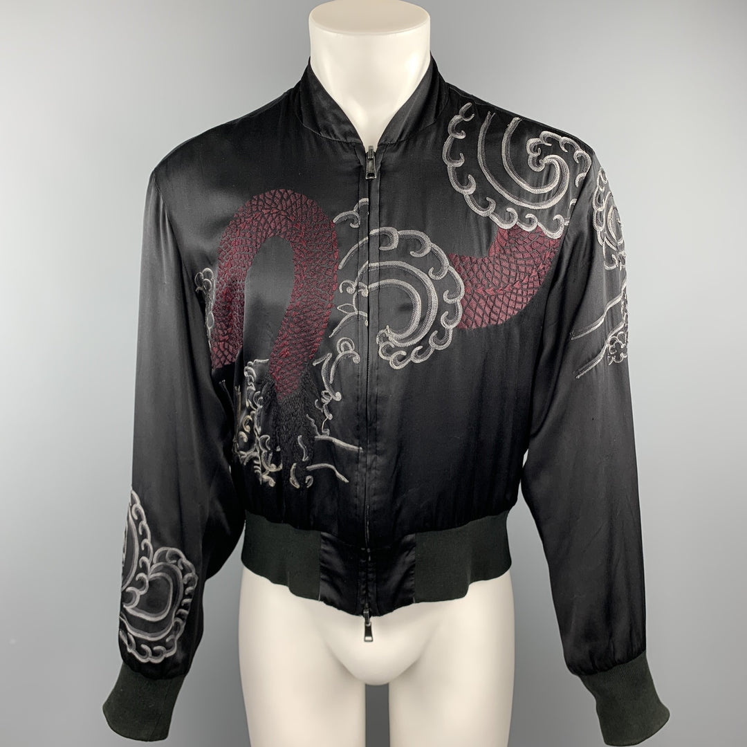 GUCCI by TOM FORD 2001 S Black Dragon Silk Reversible Bomber Jacket