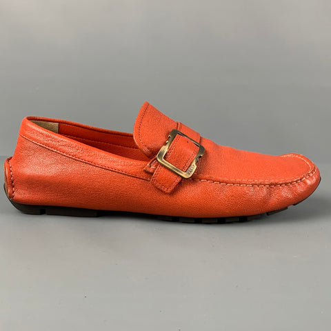 BALLY Size 7.5 Orange Leather Drivers Loafers