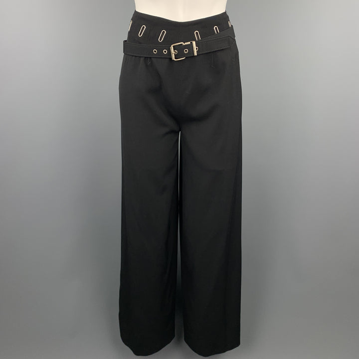 Vintage JEAN PAUL GAULTIER Size 8 Black Wool Blend Belted Dress Pants