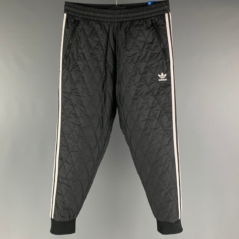 ADIDAS Size M Black Quilted Polyester Zip Fly Casual Pants