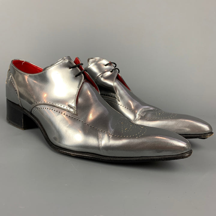 JEFFERY WEST Size 10 Silver Metallic Leather Pointed Toe Lace Up Shoes