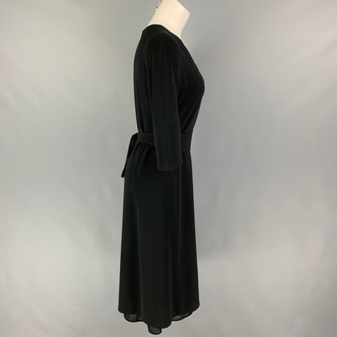 MAX MARA Size 8 Black Jersey Belted V-Neck Dress