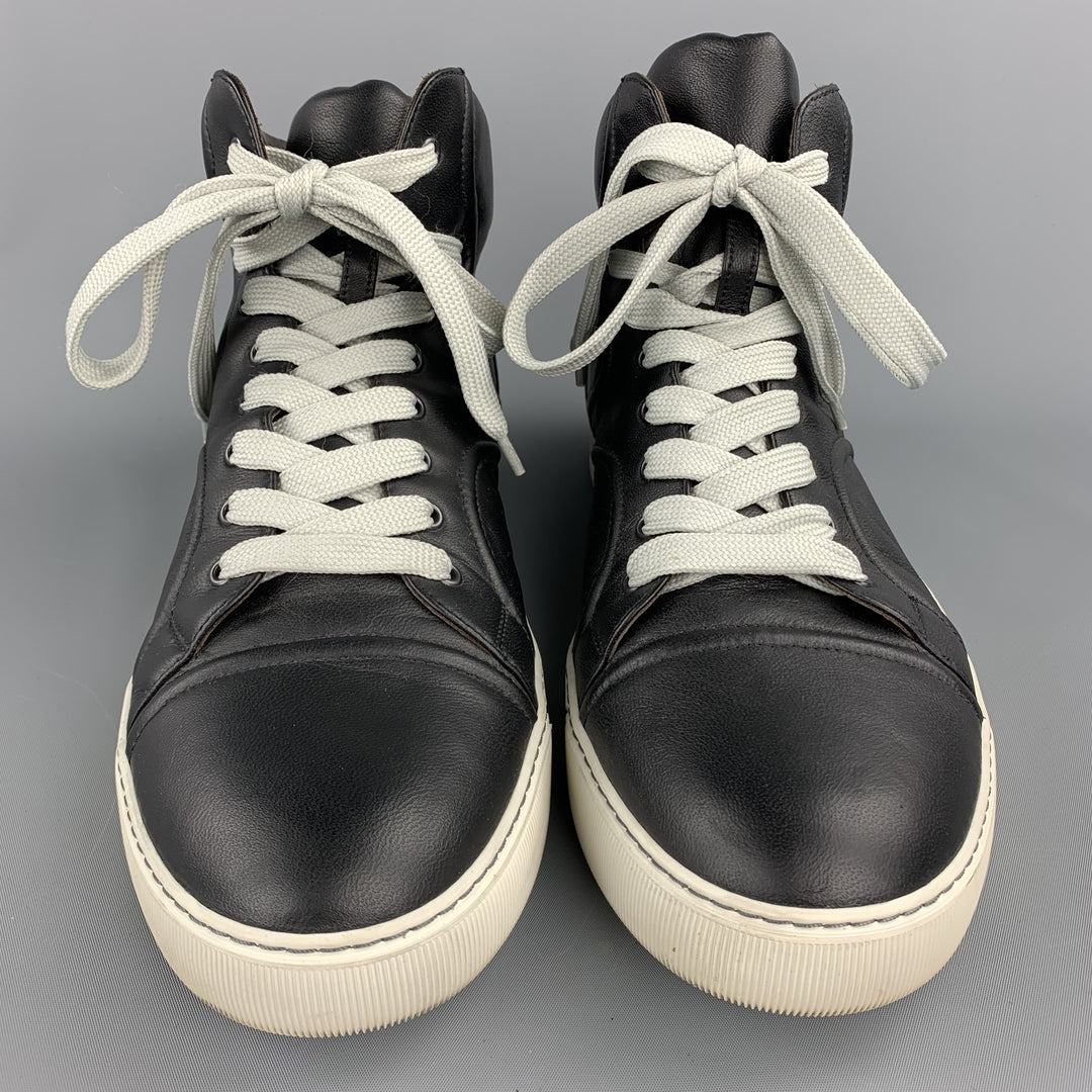 LANVIN Size 11 / UK 10 Black Leather High Top Sneakers