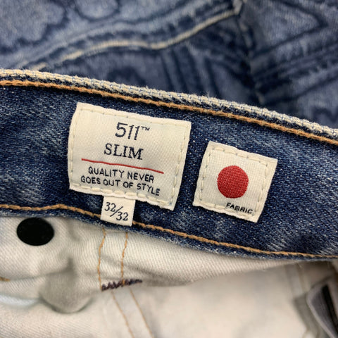 LEVI'S MADE & CRAFTED Size 32 Indigo Embroidery Cotton Jeans