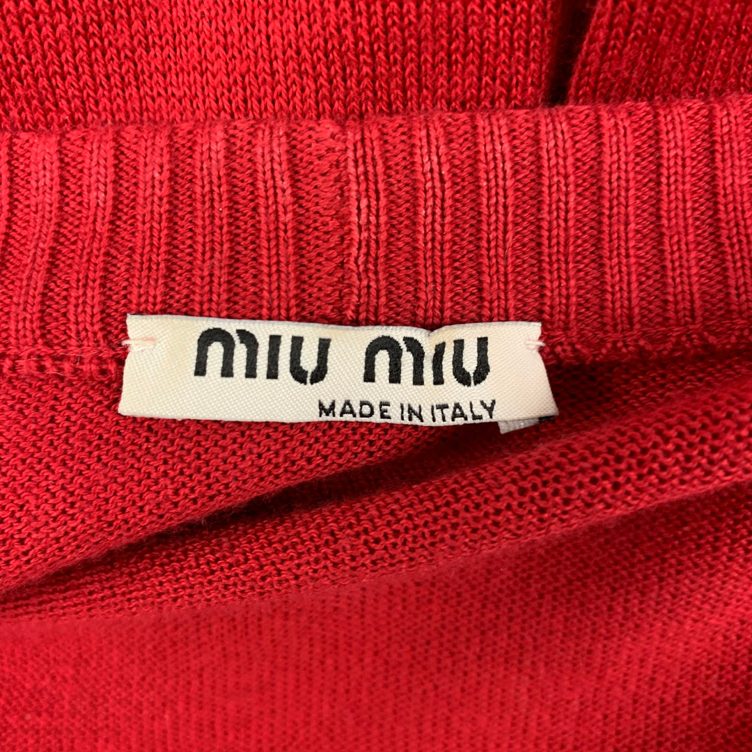 MIU MIU Size 4 Red Cotton Belted Short Sleeve Cardigan