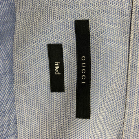 GUCCI Size L Blue Textured Cotton French Cuff Long Sleeve Shirt