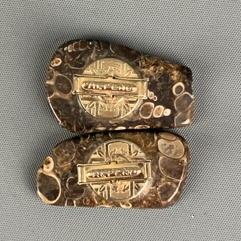 VINTAGE Brown Beige Marbled Stone Cuff Links