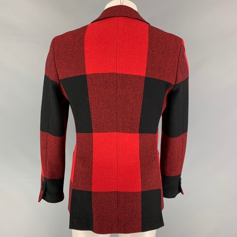 MOSCHINO Size 38 Red Black Checkered Polyamide Blend Jacket