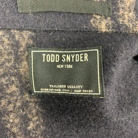 TODD SNYDER Size S Navy Grey Plaid Wool Blend Long Sleeve Shirt