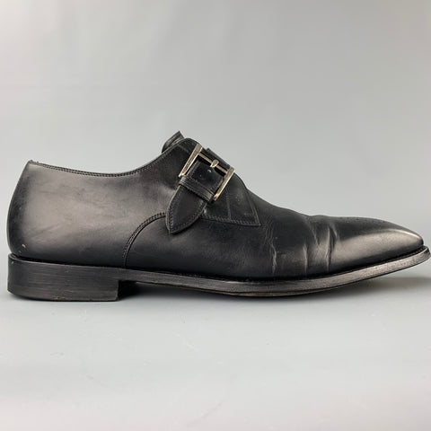 SAKS FIFTH AVENUE by MAGNANNI Size 11.5 Black Perforated Leather Monk Strap Loafers