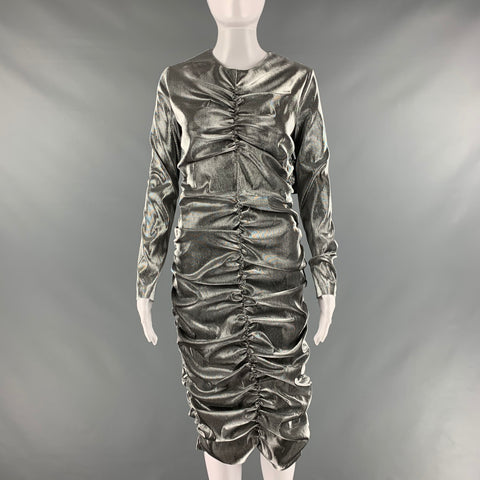 AREA Taille L Robe à manches longues froncée en mélange de viscose argentée