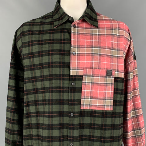 LOEWE x J.W.Anderson Size 43 Pink & Green Plaid Cotton Oversized Long Sleeve Shirt