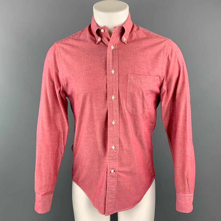 GITMAN VINTAGE Taille S Chemise à manches longues boutonnée en coton chiné rouge