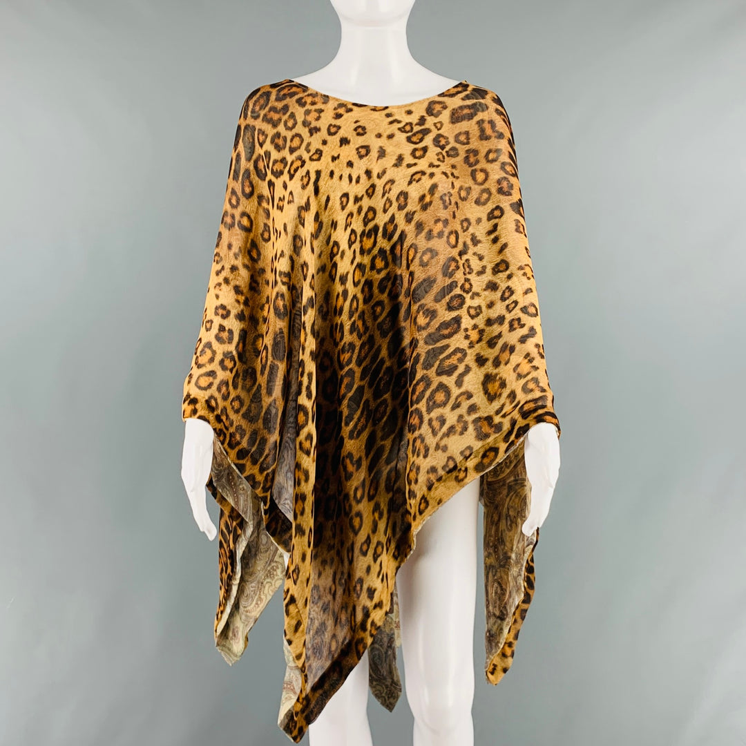 ETRO Size One Size Beige Brown Silk Leopard Poncho Dress Top