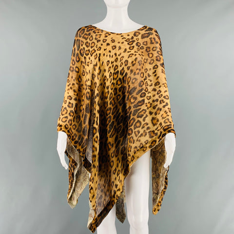 ETRO Taille Unique Beige Marron Soie Léopard Poncho Robe Top