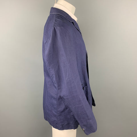 45rpm Size 45 Blue Contrast Stitch Linen Single Breasted Sport Coat