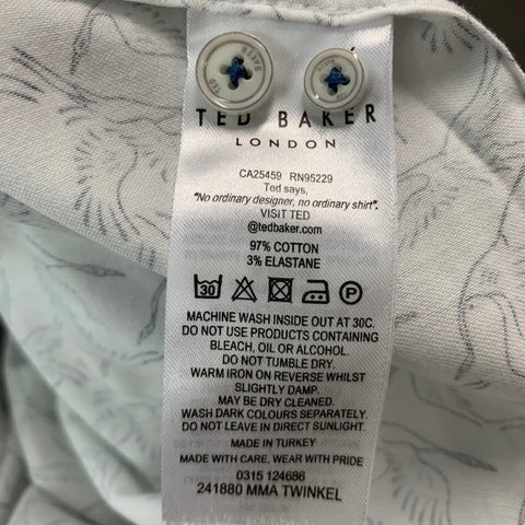 TED BAKER Size M White Blue Birds Cotton Elastane Long Sleeve Shirt