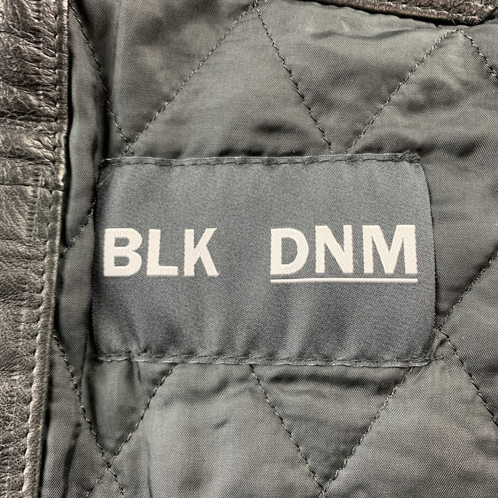 BLK DNM Chaqueta bomber de cuero negra con cremallera, talla S