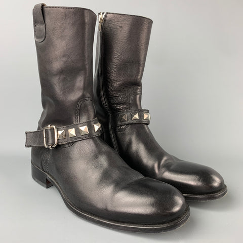 TO BOOT NY Taille 10 Bottes à fermeture éclair latérale en cuir clouté noir