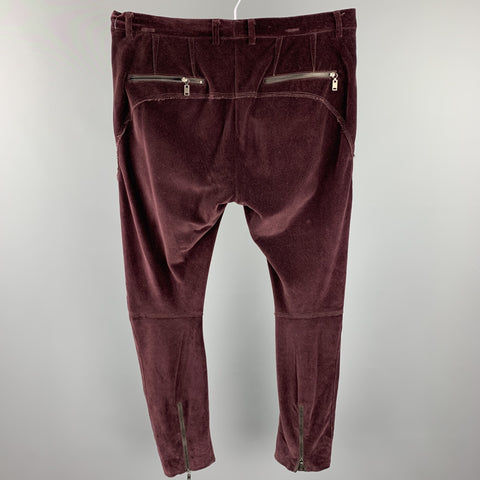 LANVIN Size 32 Burgundy Solid Cotton Velvet Zip Up Casual Pants