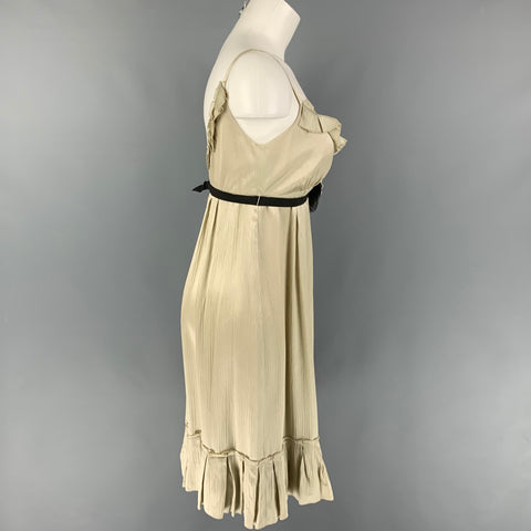 VERA WANG Vestido de cóctel con tirantes finos acanalados de seda musgo talla 6