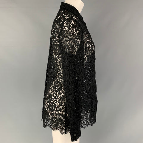BARNEY'S NEW YORK Camisa con tapeta oculta de encaje negro Talla M