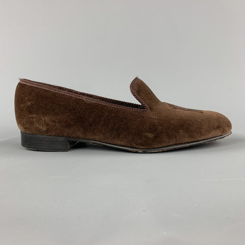 SHIPTON Size 8 Brown Embroidery Velvet Slippers Loafers