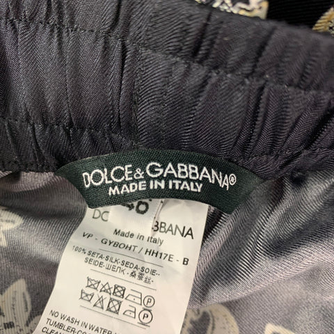 DOLCE & GABBANA Size 30 Black Off White Print Silk Casual Pants