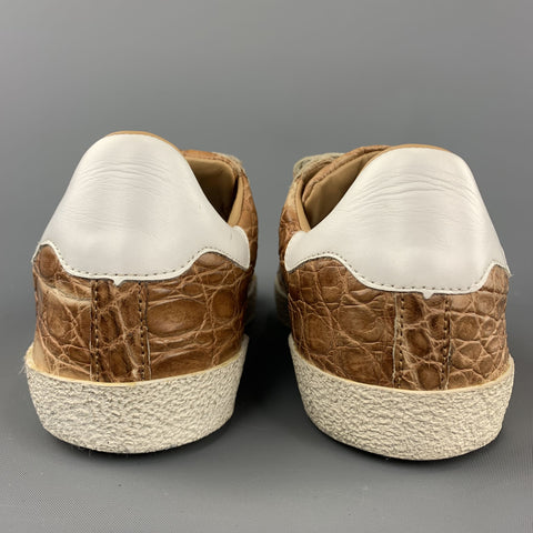 MAURO VOLPONI Size US 8.5 Tan Textured Alligator Print Sneakers