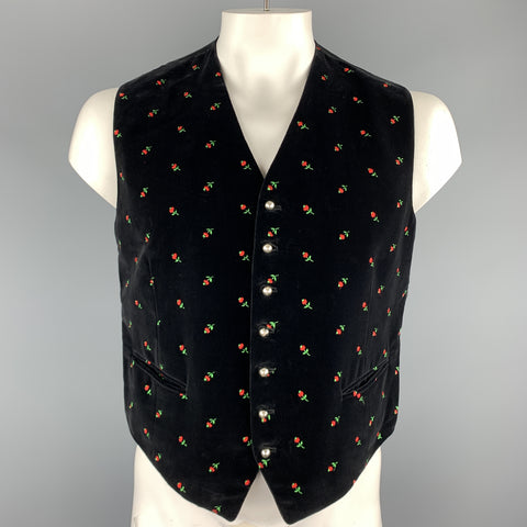 ORIGINAL-LANZ Talla 42 Chaleco con botones de metal de terciopelo con bordado de roseta negro