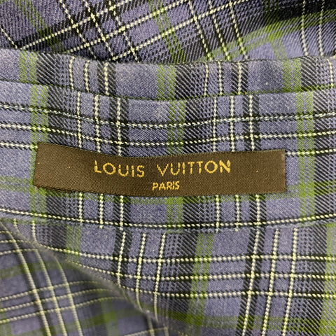 LOUIS VUITTON Size XL Purple Black Green Plaid Cotton Long Sleeve Shirt