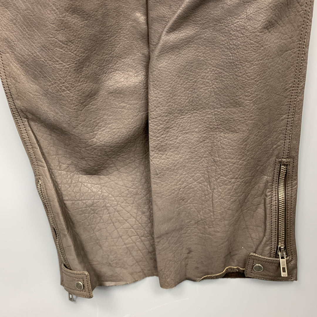 RUFFO Size 34 Taupe Textured Leather Knee Pad Biker Pants