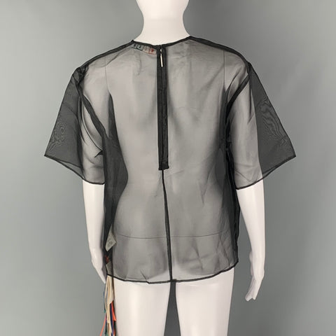 MSGM Size 8 Black Polyester See Through Short Sleeve Dress Top