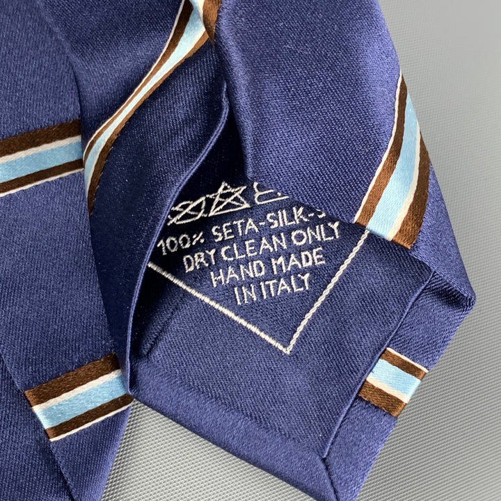 BRIONI Navy Blue Brown Diagonal Stripe Silk Neck Tie