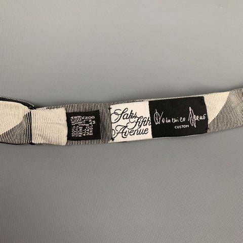 SAKS FIFTH AVENUE Grey Silver Diagonal Stripe Silk Bow Tie