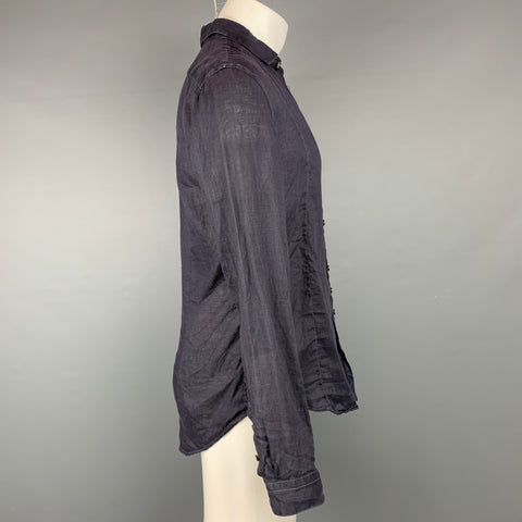 JOHN VARVATOS Size M Navy Linen Button Up Long Sleeve Shirt
