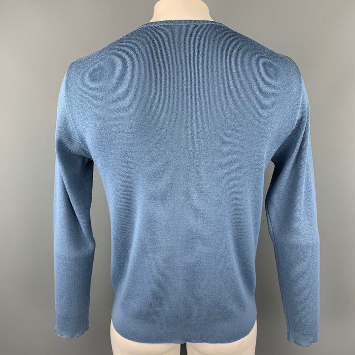 ETRO Size XL Blue & Charcoal Plaid Merino Wool V-Neck Sweater