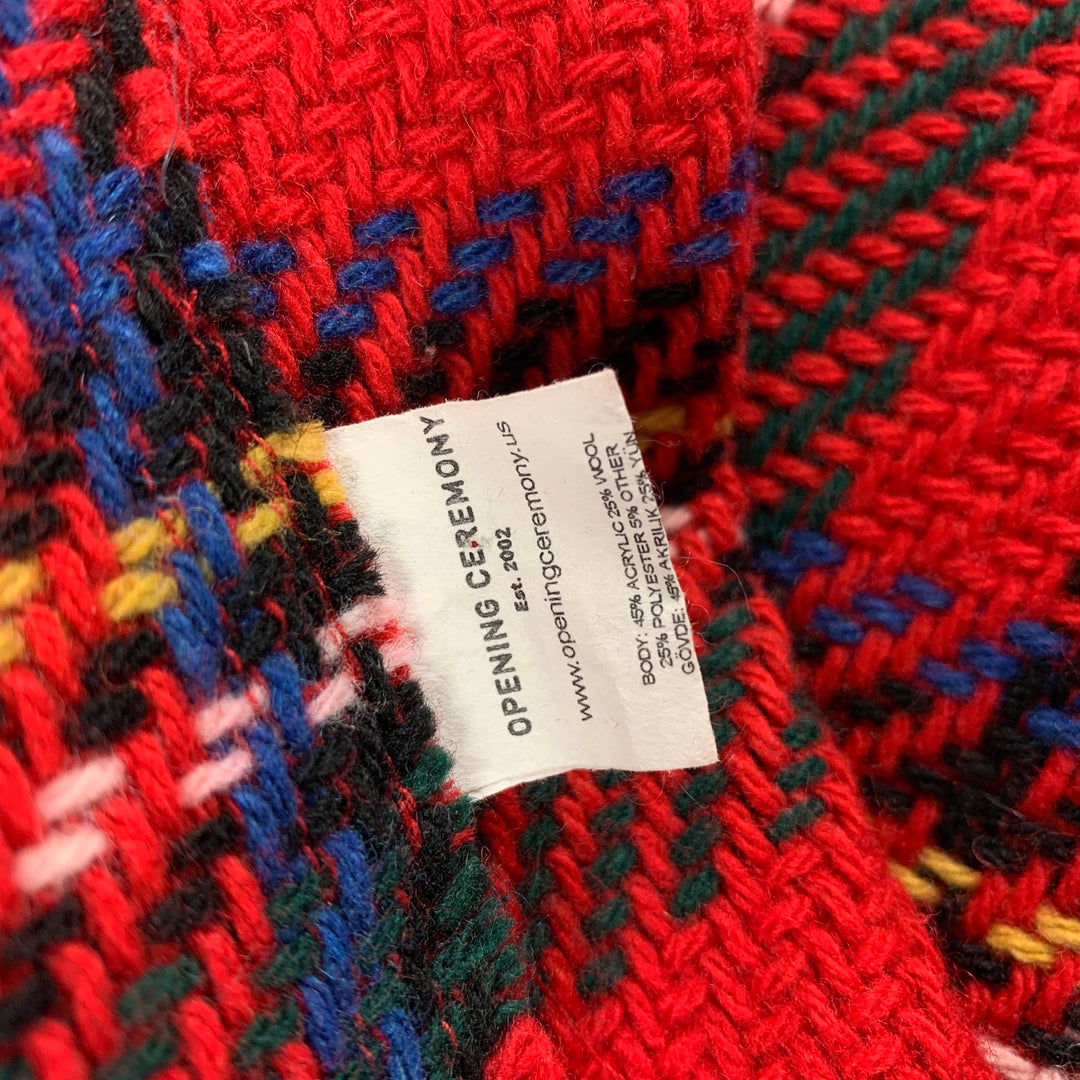 OPENING CEREMONY Size XL Red & Black Plaid Wool Snaps Long Sleeve Shirt Jacket