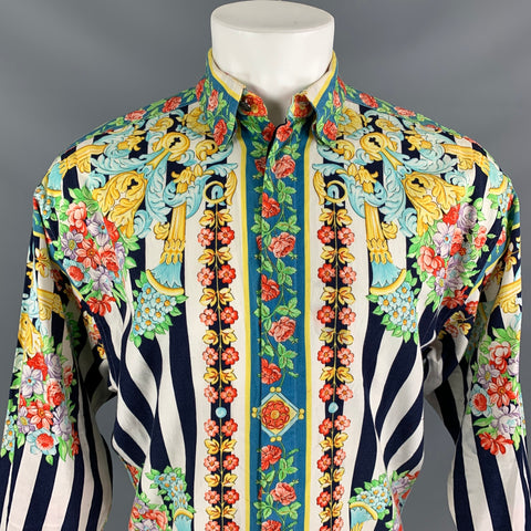 VERSUS by GIANNI VERSACE Size S Print Cotton Hidden Placket  Long Sleeve Shirt