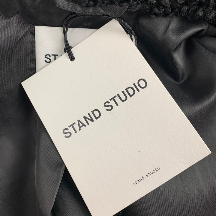 STAND STUDIO Size S Black Faux Fur Textured Notch Lapel Coat
