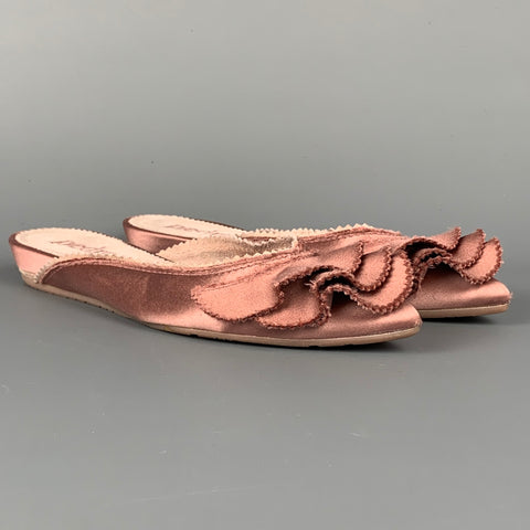 PEDRO GARCIA Talla 6.5 Zapatos planos sin cordones con volantes de seda satinada rosa