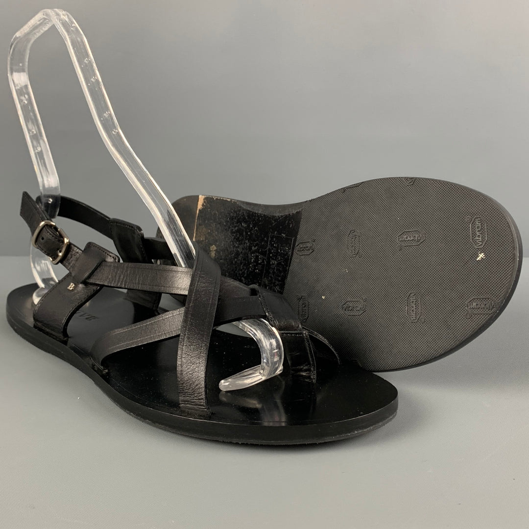 BALLY Size 9.5 Black Leather Thong Sandals