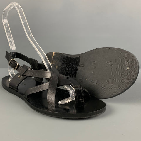 BALLY Size 9.5 Black Leather Thong Sandals