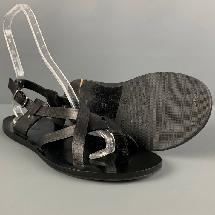 BALLY Size 9.5 Black Leather Thong Sandals