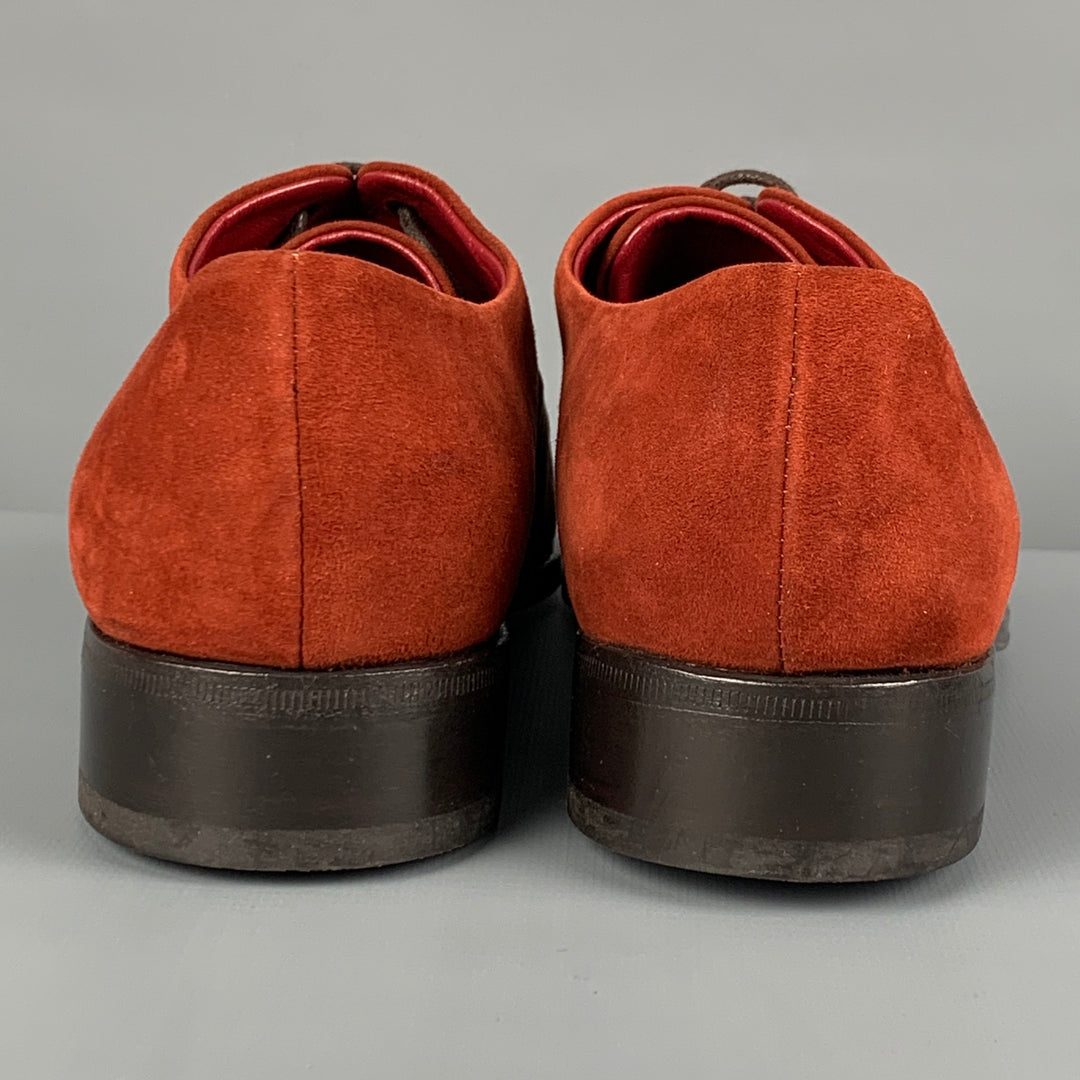 SALVATORE FERRAGAMO Size 9 Red Brown Leather Suede Cap Toe Laces