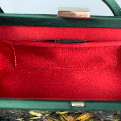 CLAUDIO MERAZZI Green Feather Satin Top Handles Handbag