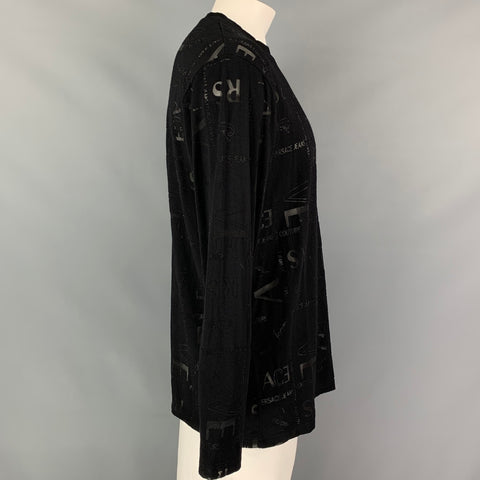 VERSACE JEANS COUTURE Size XXXL Black See Through Logo Viscose Blend Crew-Neck Pullover
