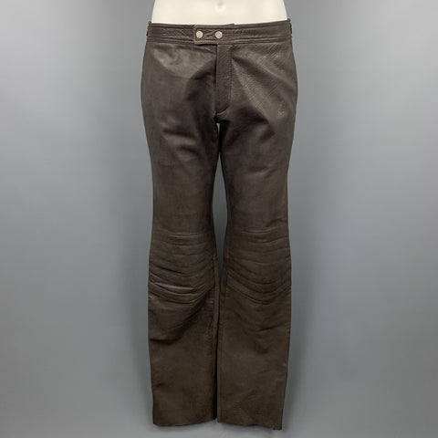 RUFFO Size 34 Taupe Textured Leather Knee Pad Biker Pants