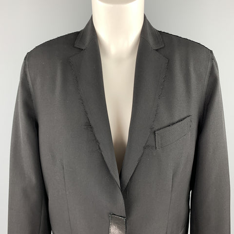 GUCCI by TOM FORD Size 8 Black Frayed Edge Wool Leather Trim Blazer