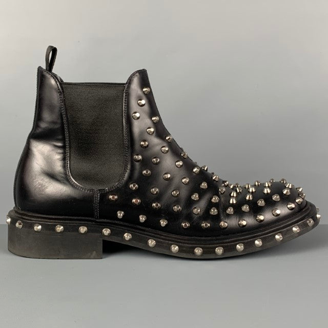 PRADA Size 10.5 Black Studded Leather Ankle Chelsea Boots